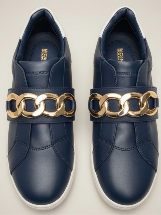 Michael Kors Shoes - Michael Kors Navy Blue Leather Loafer Sneakers with Gold Chain - New With Tags